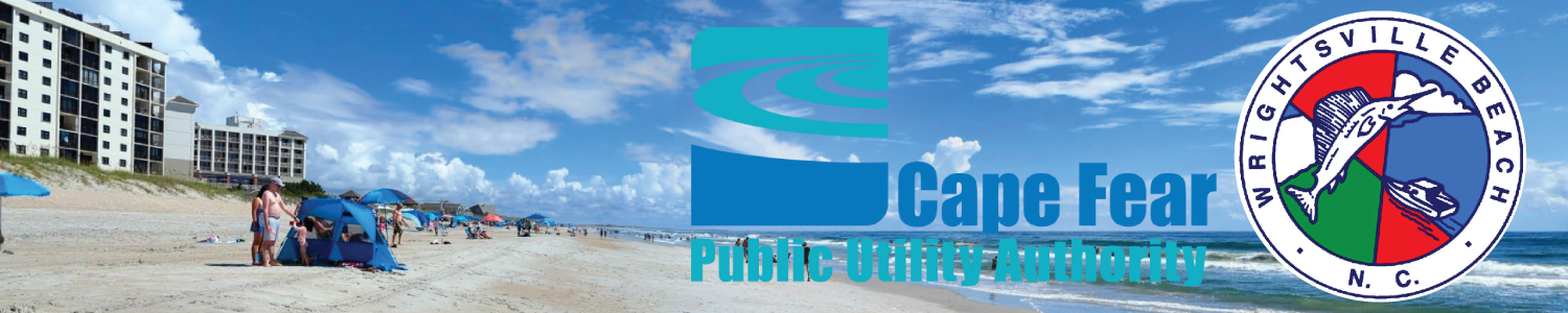 A banner showing the Wrightsville Beach strand, including the Town and CFPUA's logos.