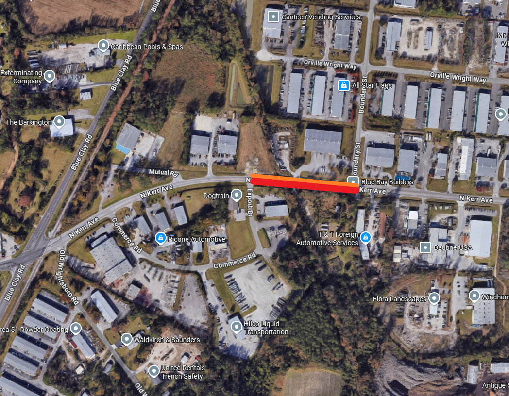 A map showing a temporary road closure on North Kerr Avenue. 