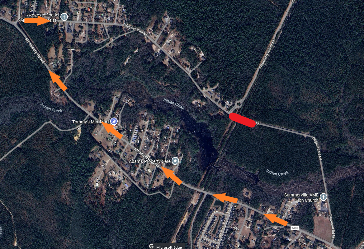 A map showing a temporary closure on Dogwood Road Northeast. 