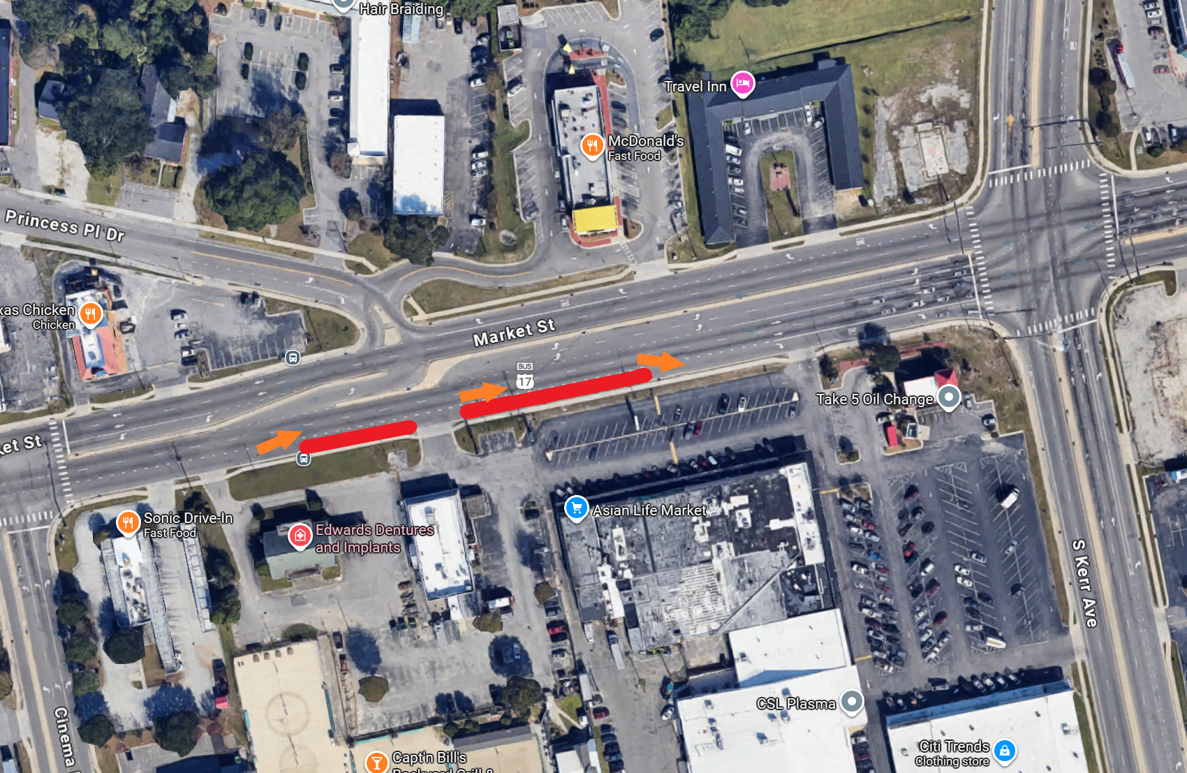 A traffic map showing a temporary closure in the 4300 Block of Market Street.